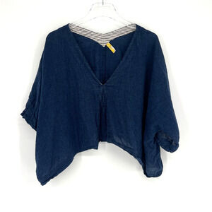 Free People Top‎ Womens S Cropped Bohemian Natural Hippie Blue Lagenlook Peasant
